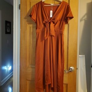 Baltic Born NWT poppy satin midi dress, rust, size Large